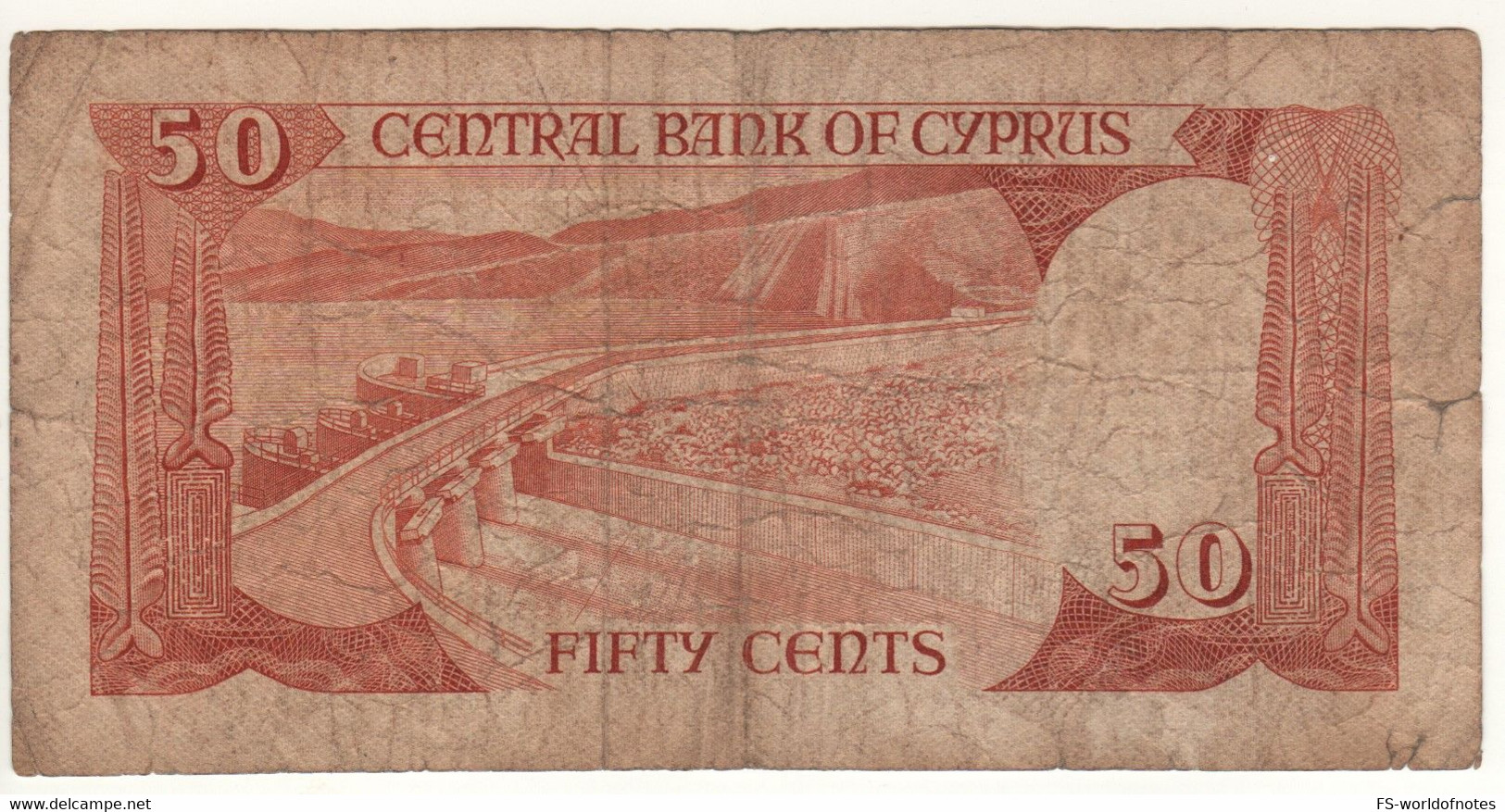 CYPRUS   50 Cents      P49      1.12.1984   ( Woman In Local Costum + Yermasoyia Dam At Back ) - Cyprus