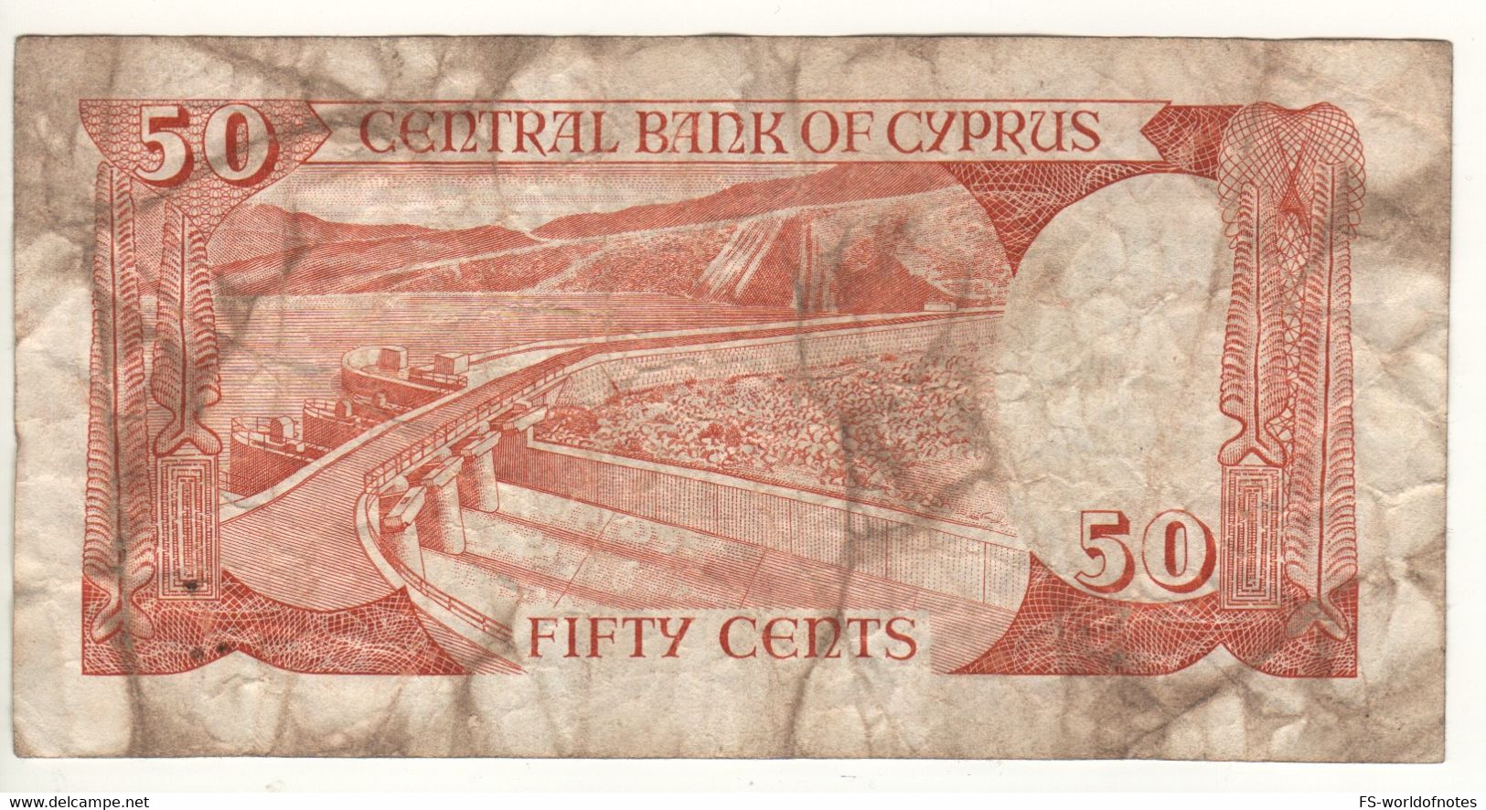 CYPRUS   50 Cents      P52      1.11.1989   ( Woman In Local Costum + Yermasoyia Dam At Back ) - Chipre