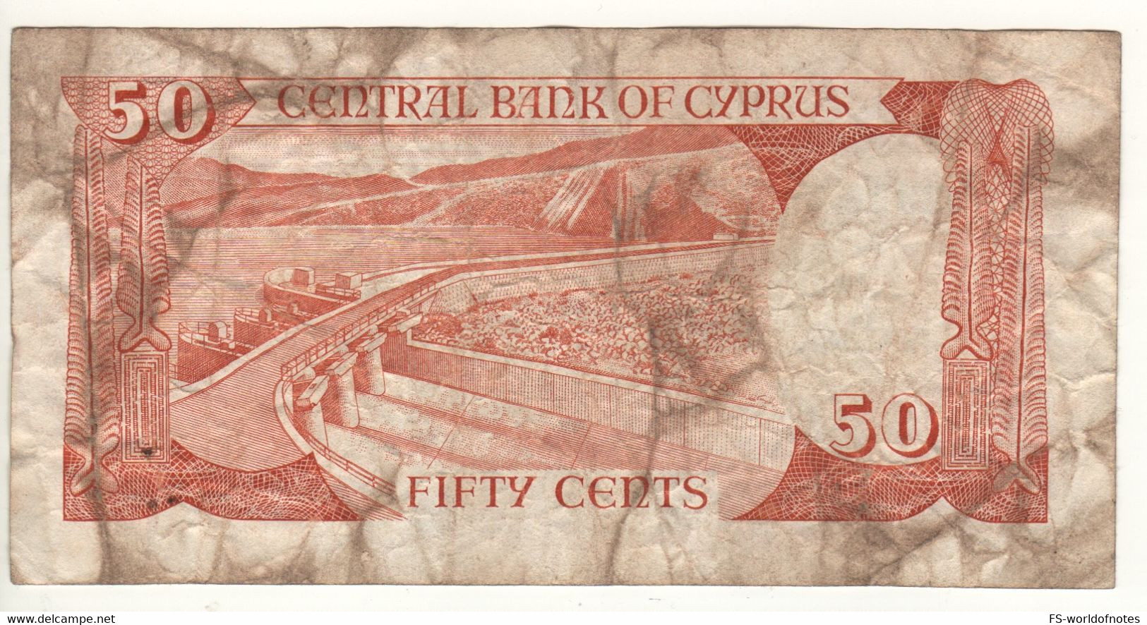 CYPRUS   50 Cents      P52      1.11.1989   ( Woman In Local Costum + Yermasoyia Dam At Back ) - Cyprus