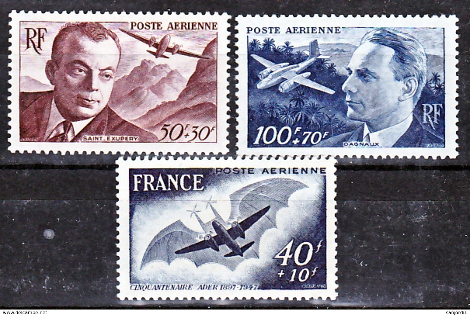 France PA  21 23  Saint-Exupéry , Ader , Dagnaux Neuf ** TB MnH Sin Charnela Cote 11 - 1927-1959 Nuevos