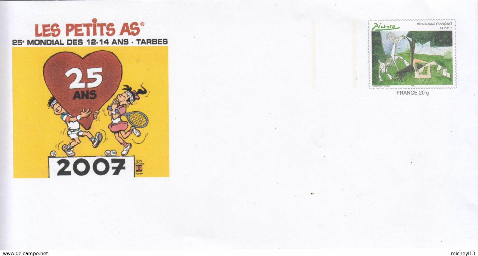 Entier Postal-2007--Picasso-Tennis-''Les Petits As -25è Mondial Des 12-14 Ans-Tarbes - Prêts-à-poster: Repiquages Privés