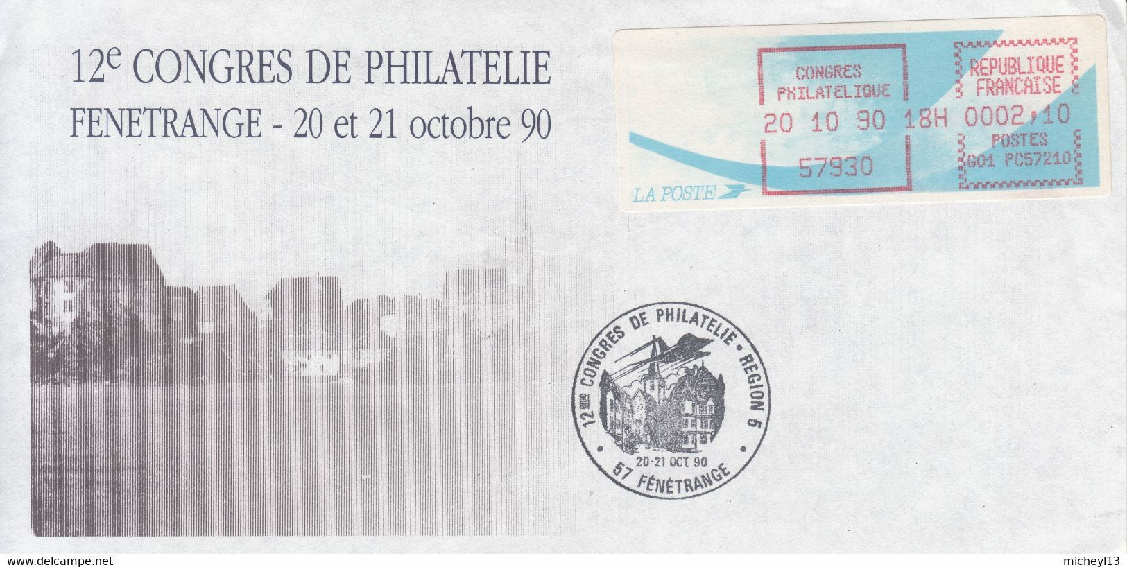 Vignette D'Affranchissement-20/10/1990-57 Fenetrange-Congrès Philatélique- Avec Cachet Commémoratif - 1988 Type « Comète »