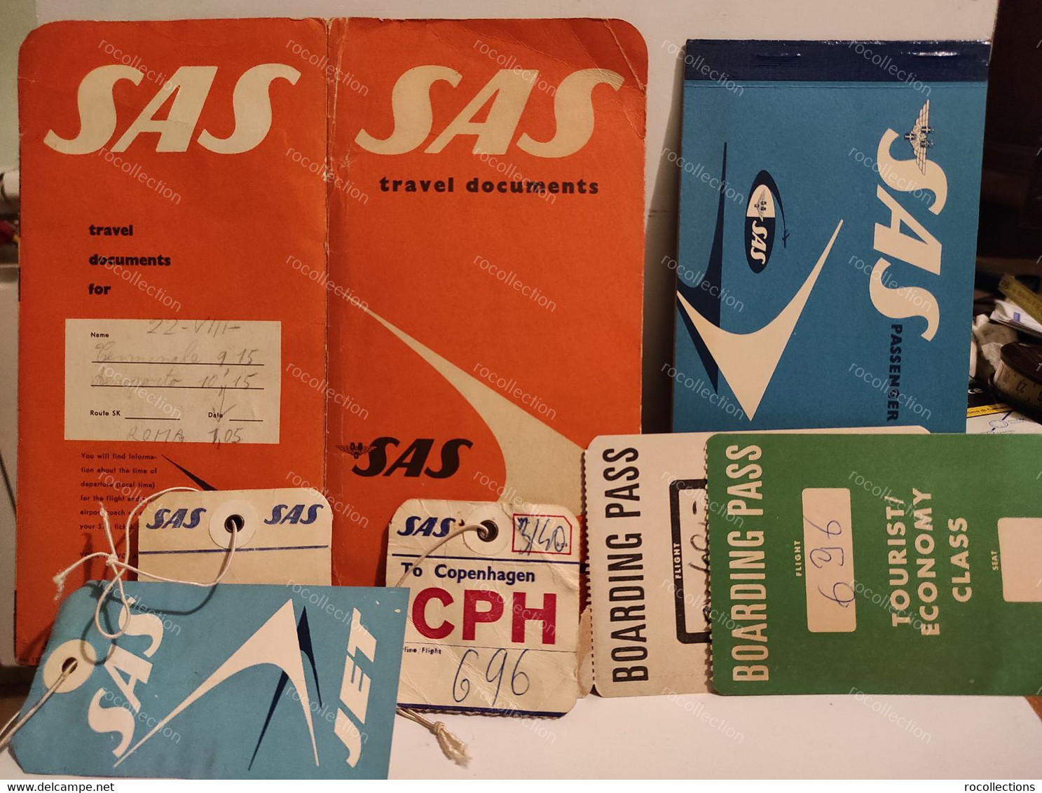 SAS Scandinavian Airlines System Travel Documents Ticket Baggage Check Boarding Pass Flight ROME - COPENHAGEN 1963 - Europa