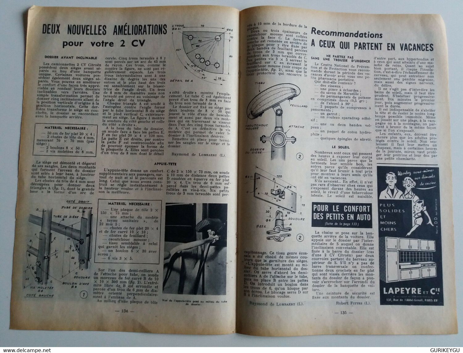 Article De Presse Chaise Dossier Avant Inclinable Appuie Tete 2CV CITROEN 1955 - Sylvain Et Sylvette