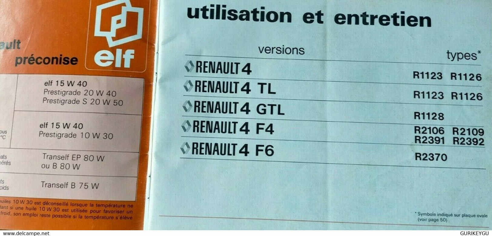 RENAULT 4 L TL GTL F4 F6 Utilisation Et Entretien 2éme édition Française - Sylvain Et Sylvette