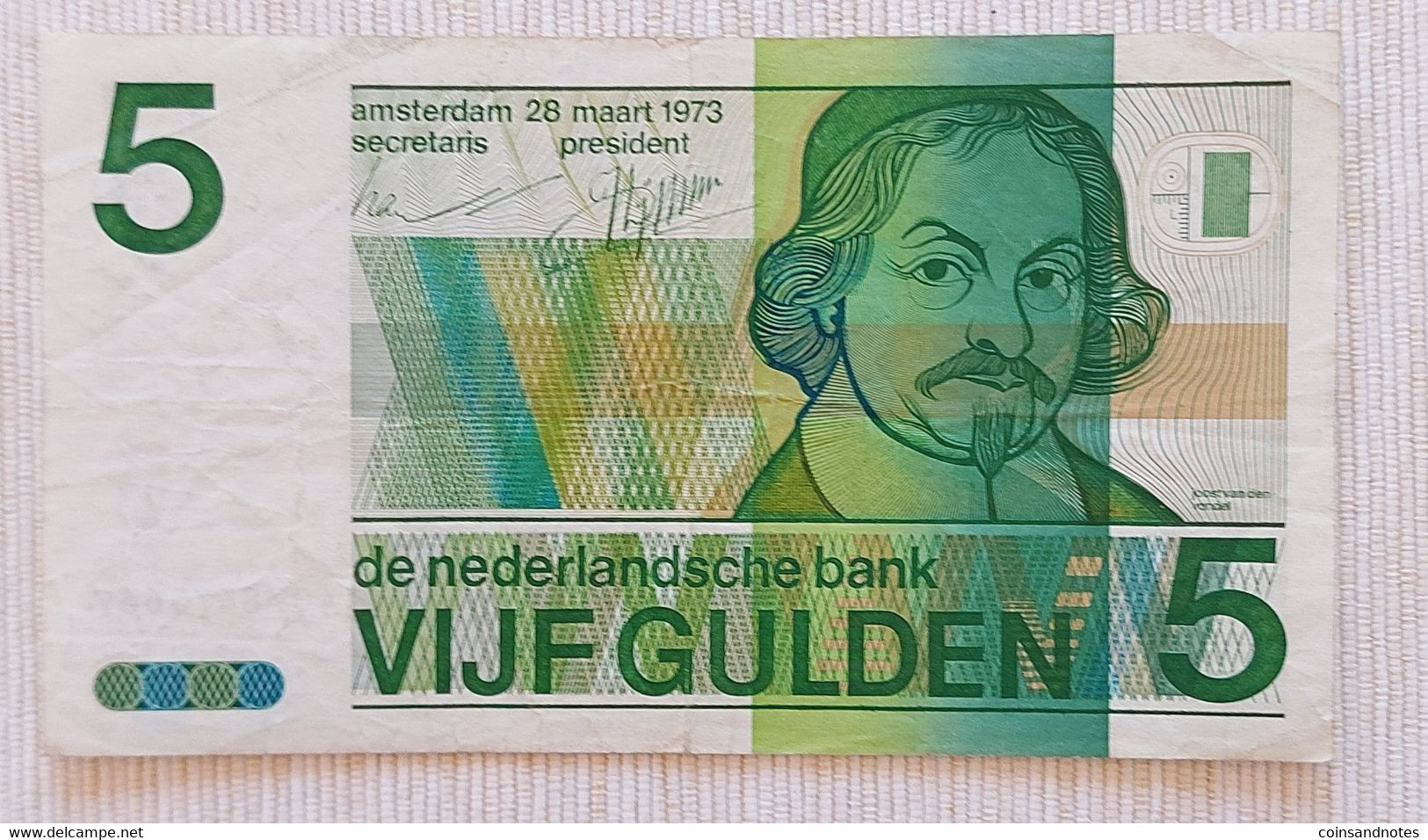 Netherlands 1973 - 5 Gulden ‘Vondel II’ - No 4078475667 - P# 95 - Near UNC - 5 Florín Holandés (gulden)