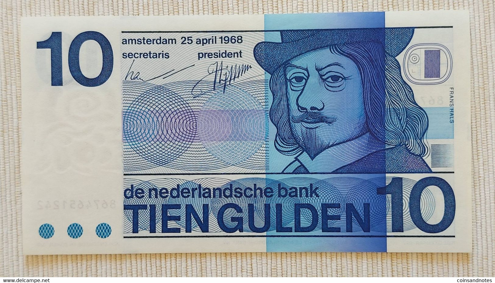 Netherlands 1968 - 10 Gulden ‘Frans Hals’ - No 8674651242 - P# 91b - UNC - 10 Florín Holandés (gulden)
