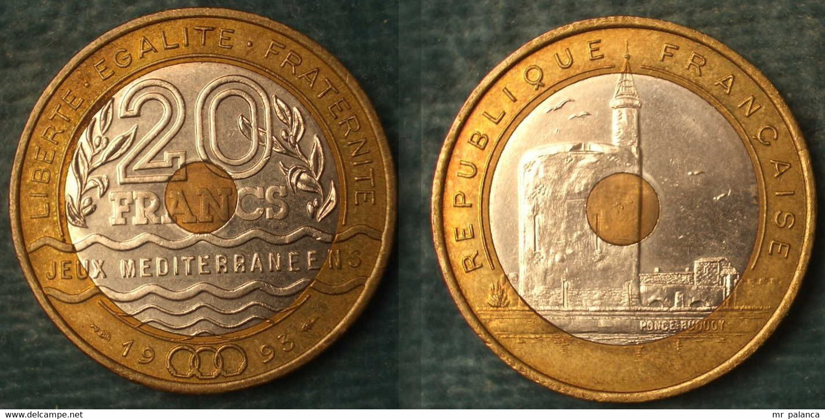 M_p> Francia 20 Franchi 1993 Bimetallica - Commemorativa - Giochi Del Mediterraneo - 20 Francs