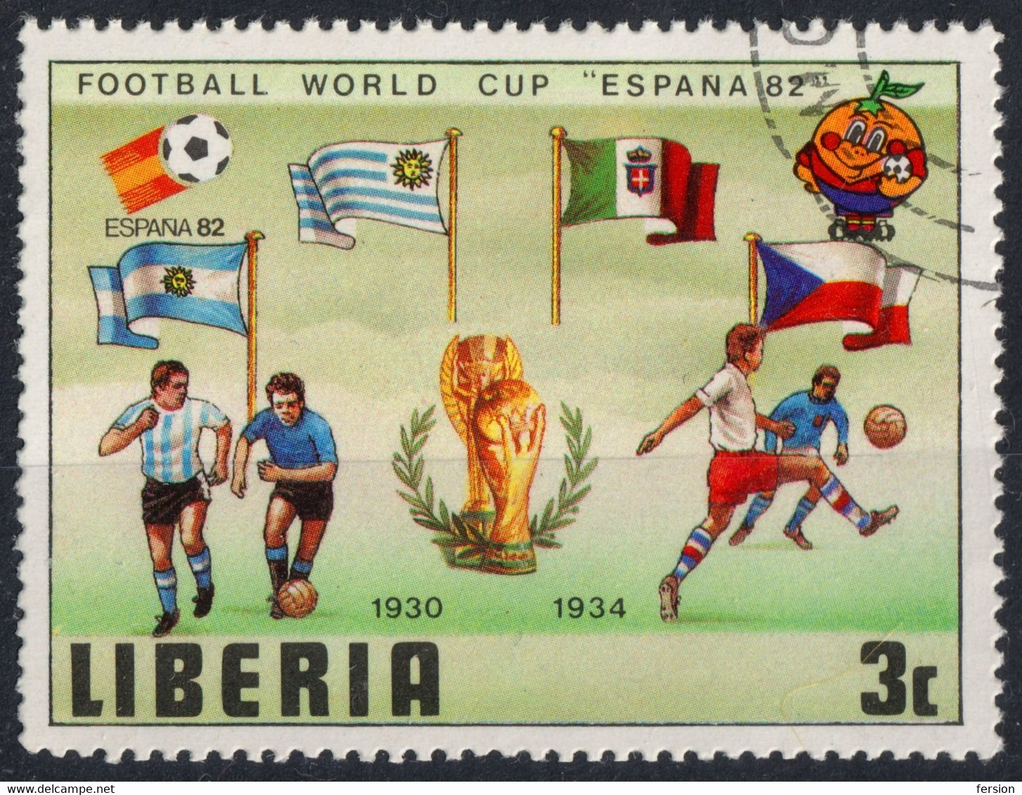 Uruguay Argentina / Czechoslovakia Italy FINAL Flag 1934 1930 FIFA World Cup Rimet Football Soccer LIBERIA 1982 Spain - 1930 – Uruguay