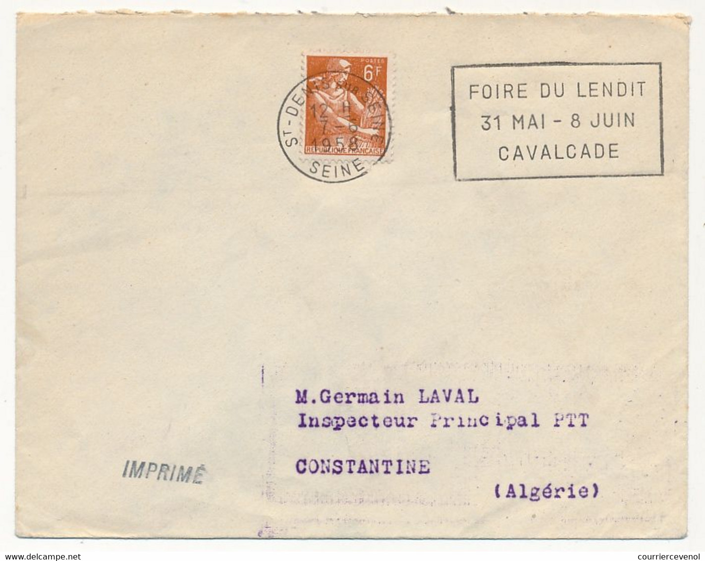 FRANCE - Env Affr. 6 F Moissonneuse - OMEC St Denis S/Seine "Foire Du Lendit 31 Mai 8 Juin Cavalvade" - 1958 - Maschinenstempel (Werbestempel)