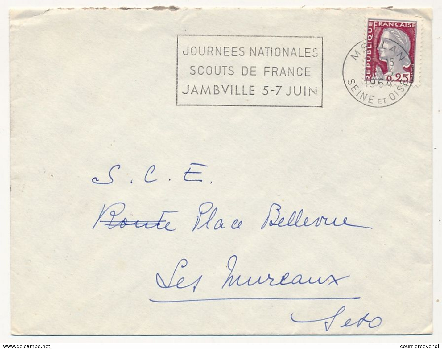 FRANCE - Env Affr. 0,25 Marianne Decaris - OMEC MEILLAN (S Et O) - Journées Nationales Scouts De France JAMBVILLE 1964 - Oblitérations Mécaniques (flammes)