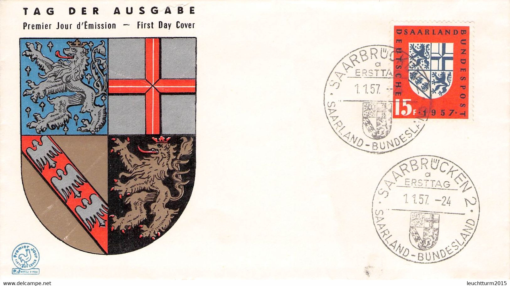 SAARLAND - FDC 1.1.1957 EINGLIEDERUNG Mi #379 / YZ213 - FDC