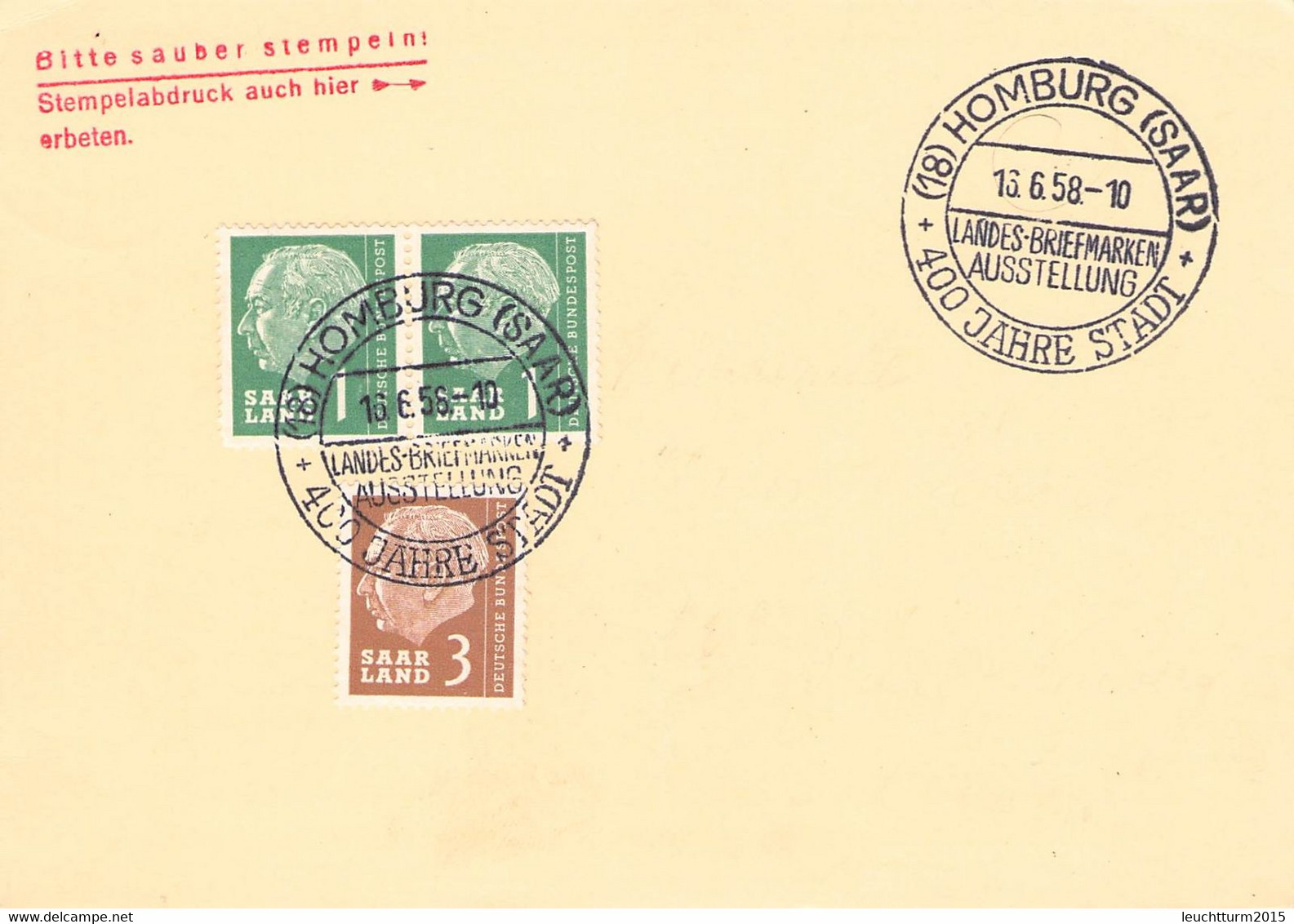 SAARLAND - SONDERSTEMPEL 1958 400 J. STADT HOMBURG Mi #380, 382 / YZ215 - Covers & Documents