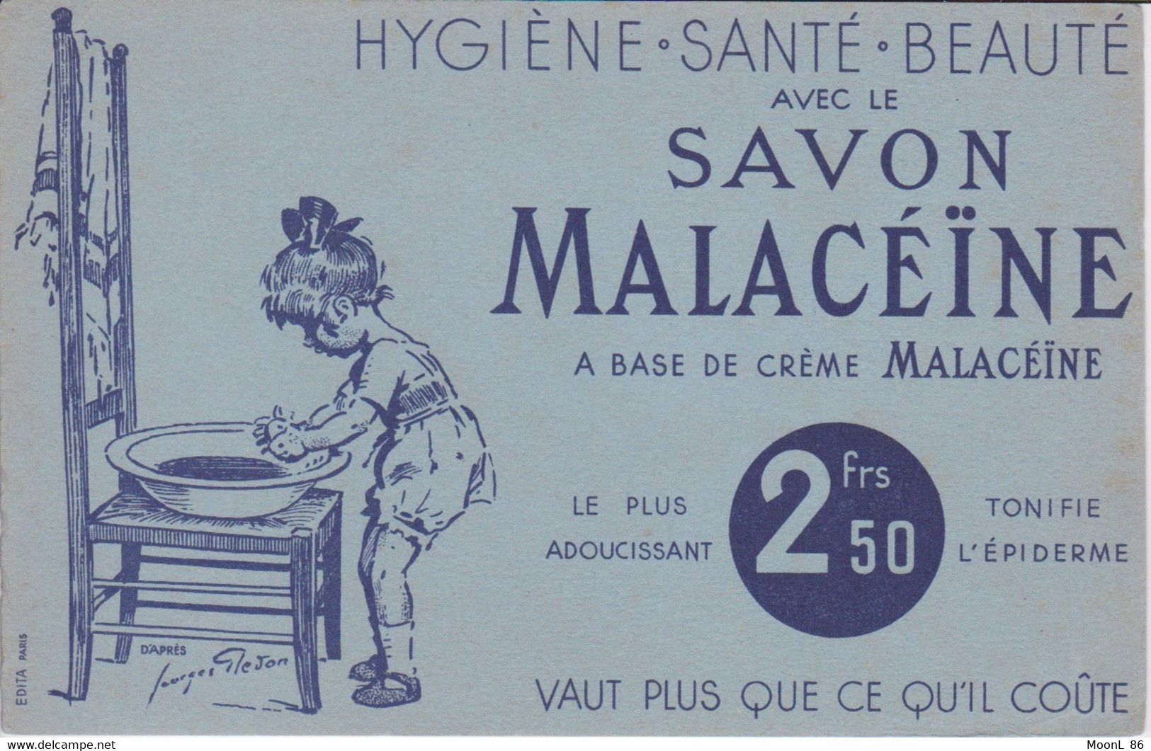 BUVARD - HYGIENNE SANTE BEAUTE - SAVON MALACEINE - DESSIN JEUNE FILLE TOILETTE DES MAINS - Parfums & Beauté