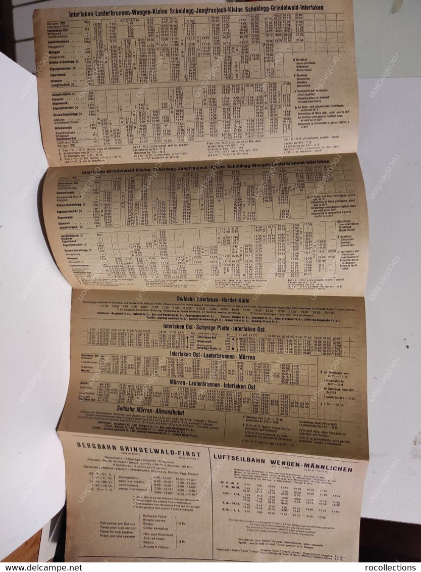 Switzerland FAHRPLAN Time Table Orario 1955 BAHNEN IN JUNGFRAU-GEBIET Interlaken Berner Oberland - Europe