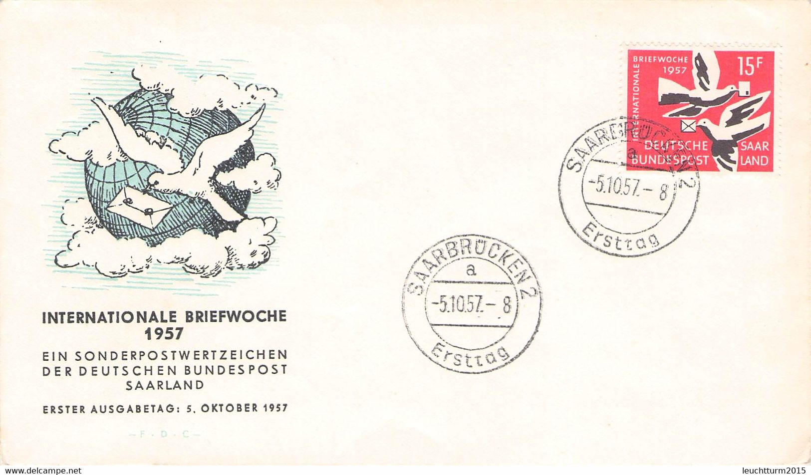 SAARLAND - FDC 1957 BRIEFWOCHE Mi #408 / YZ222 - FDC