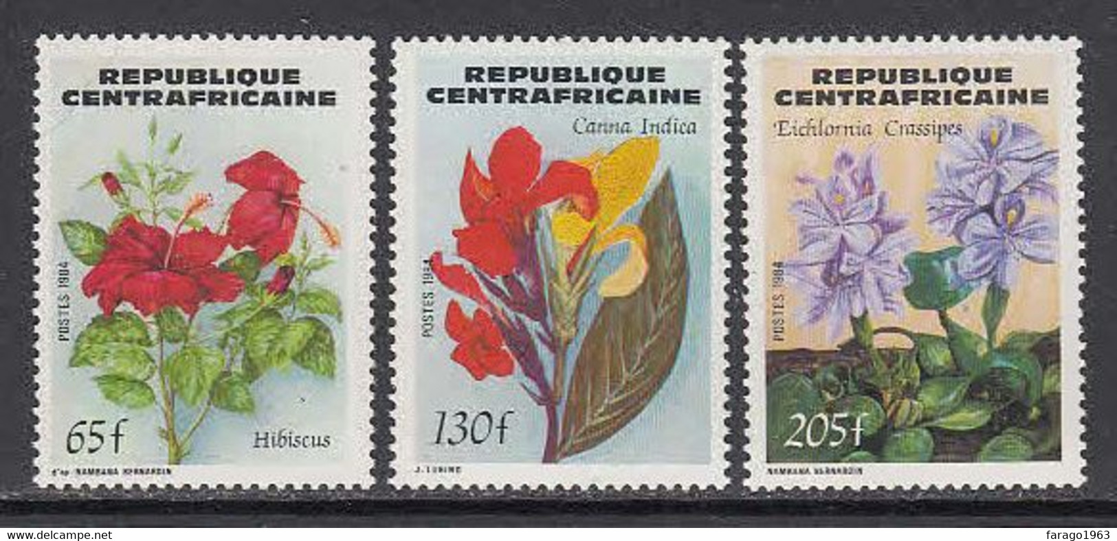1984 Central African Republic Flowers Fleurs  Complete Set Of 3 MNH - Zentralafrik. Republik