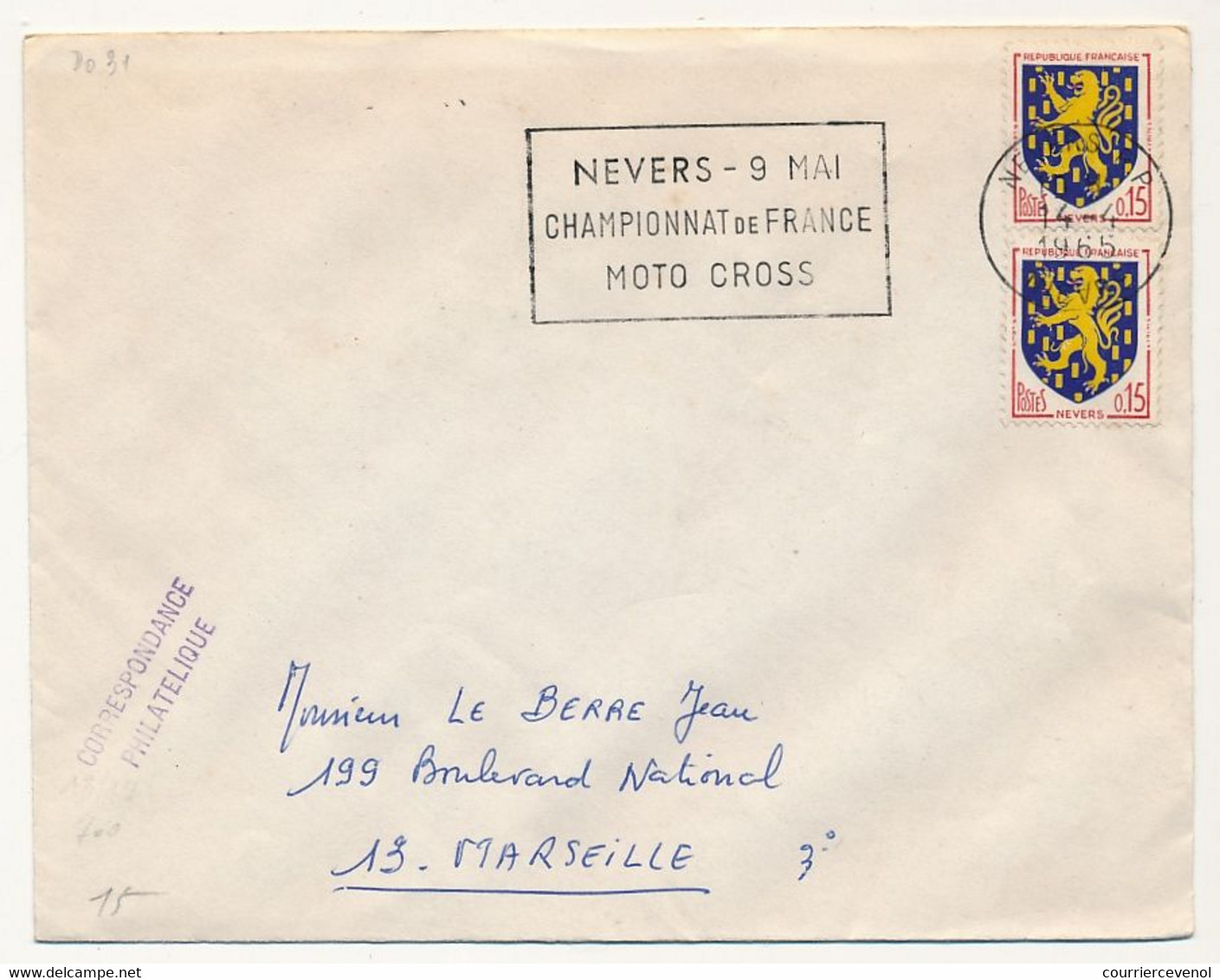 FRANCE - Env Affr. 0,15 Nevers X2 - OMEC "Nevers - 9 Mai Championnat De France Moto Cross" NEVERS 1965 - Moto