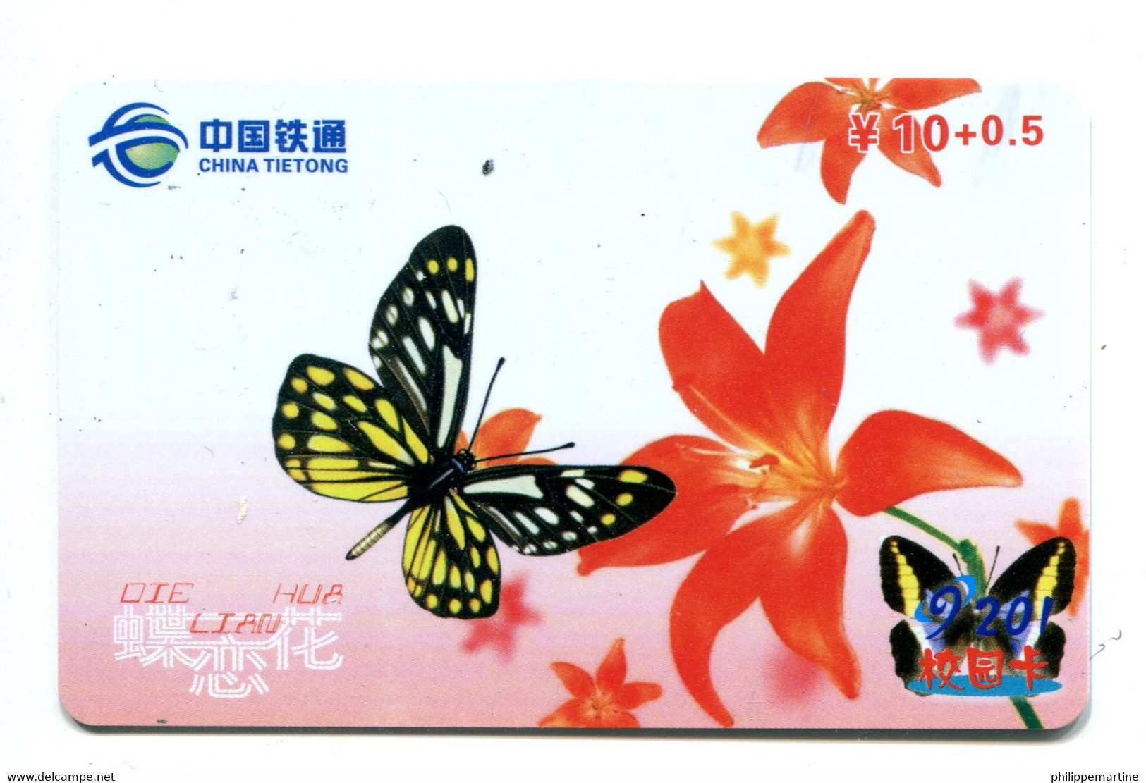 Télécarte China Tietong : Papillon - Papillons