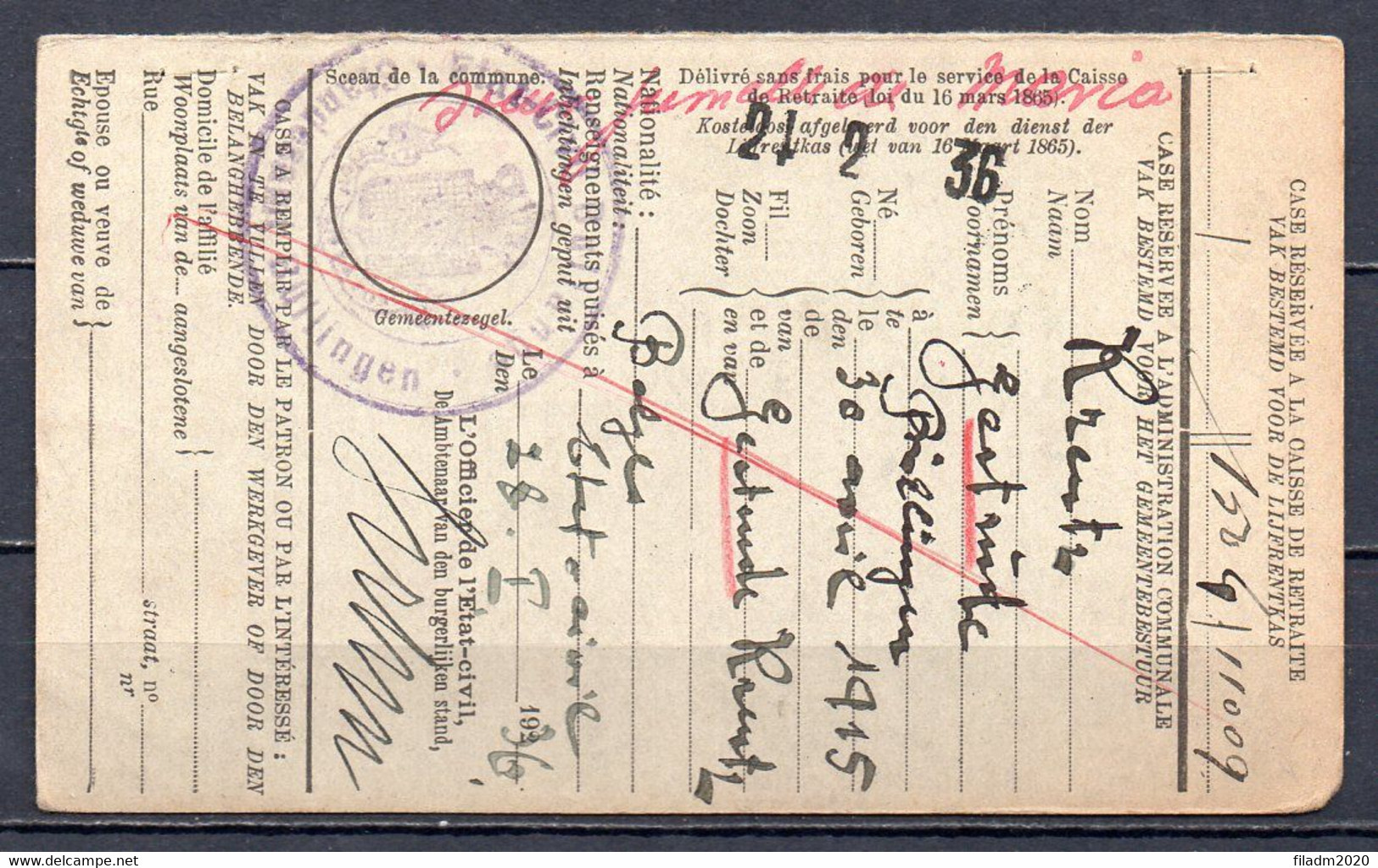 337 Op Drukwerkkaart Gestempeld BULLINGEN - BULLANGE - 1932 Cérès Et Mercure