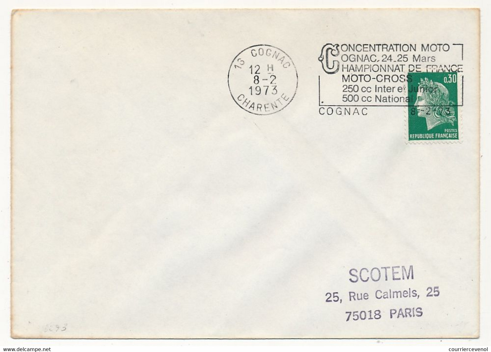 FRANCE - Env Affr. 0,30 Cheffer - OMEC "Concentration Moto Cognac 24/25 Mars Championnat De France Moto-cross..." COGNAC - Motorräder