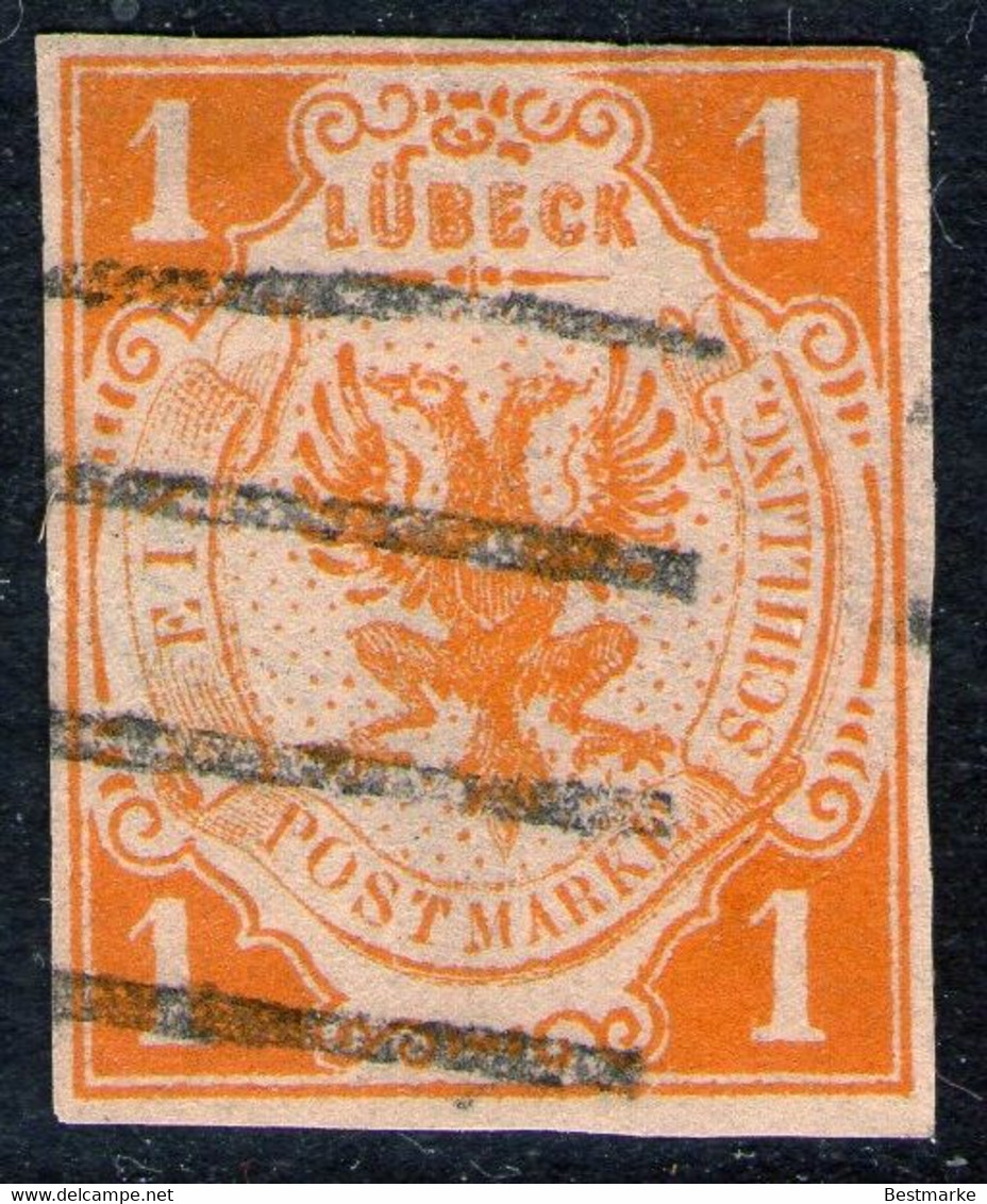 Lübeck Nr. 7 - 1 Shilling Gelborange Mit Klarem Balkenstempel - Lübeck