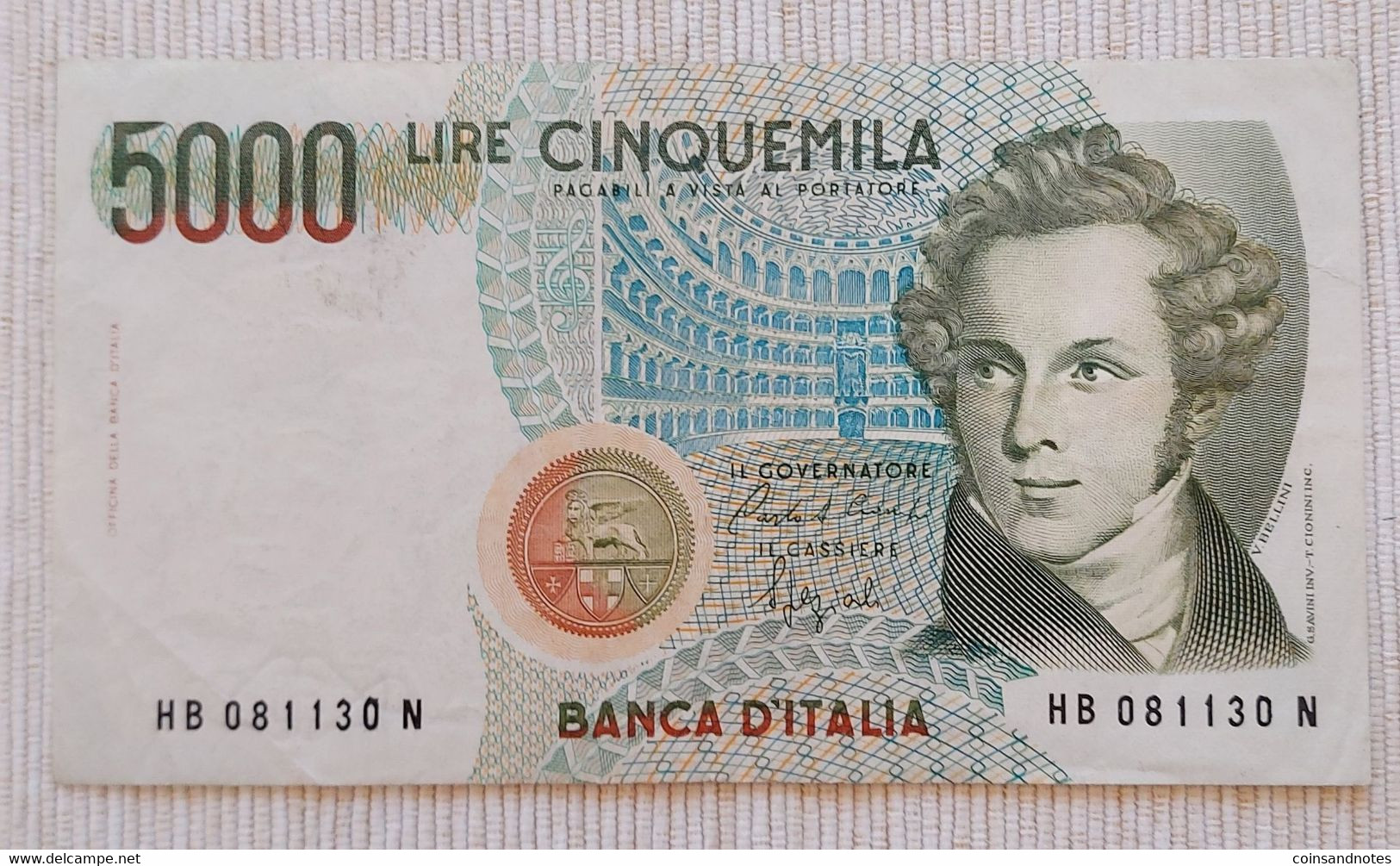 Italy 1985 - 5000 Lire ‘Bellini’ - No HB 081130 N - P# 111b - Near UNC - 5000 Lire