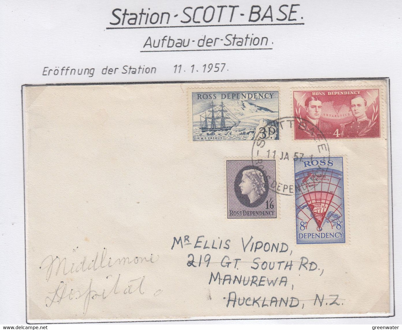 Ross Dependency 1957 Cover Scott Base Ca 11 JA 57 Opening Day Of Station (SC102) - Other & Unclassified