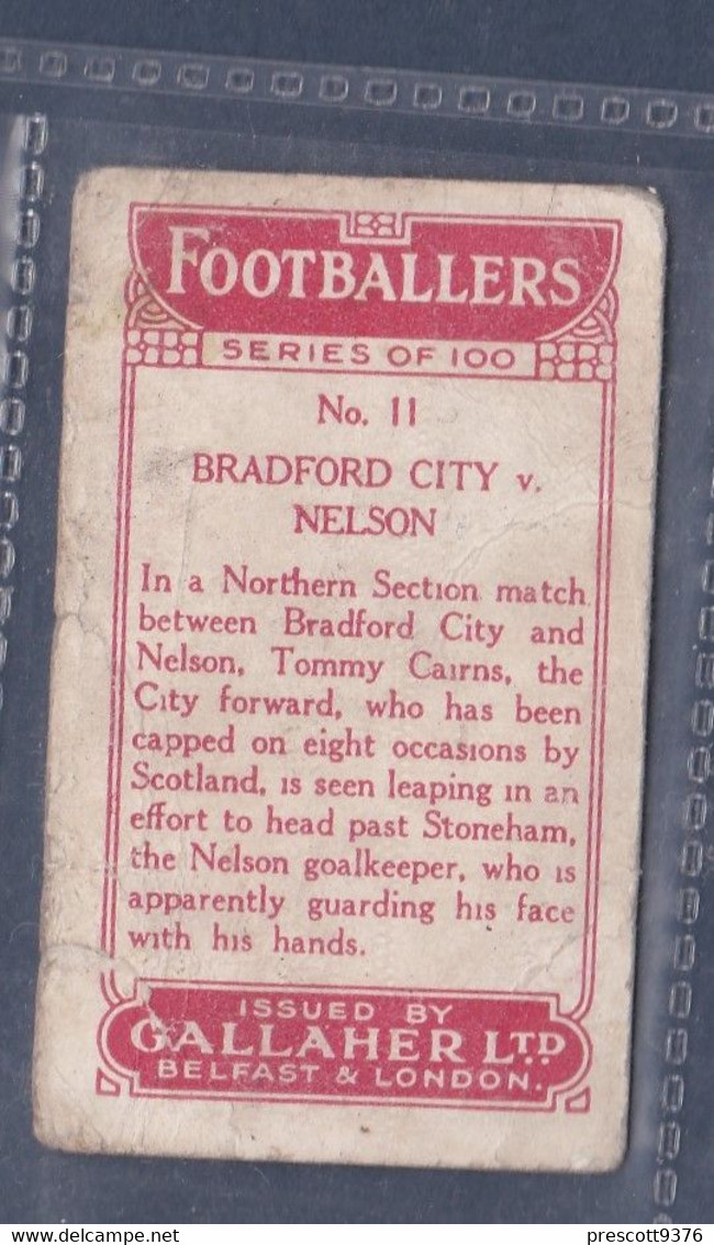 Footballers 1928 - 11 Bradford City V Nelson - Gallaher Cigarette Card - Original- - Gallaher