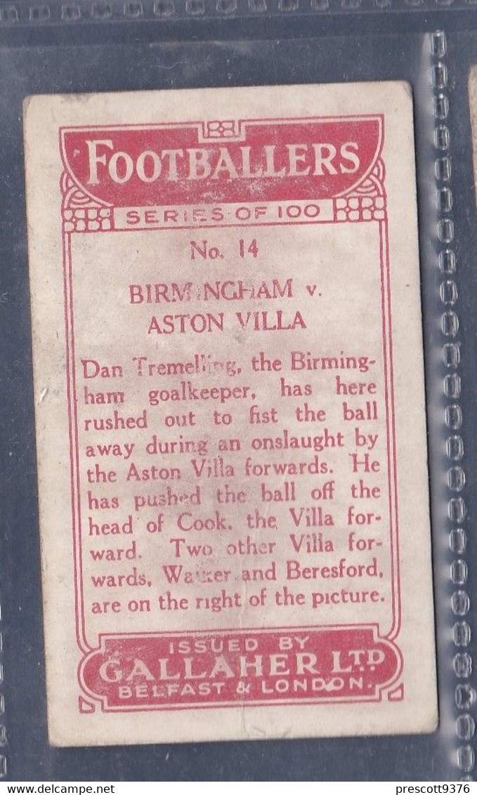 Footballers 1928 - 14 Birmingham V Aston Villa - Gallaher Cigarette Card - Original- - Gallaher