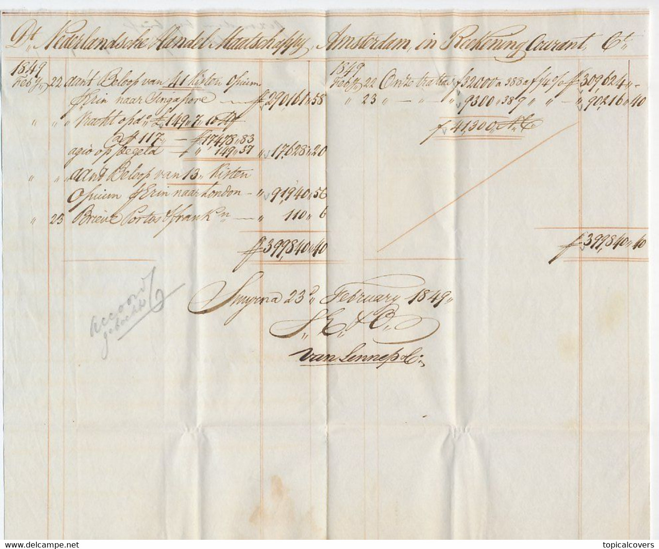 Bill Of Loading 1849 For Opium - Smyrna - Malta - Gibraltar - Southampton - Including  Ledger / Account - 1837-1914 Esmirna