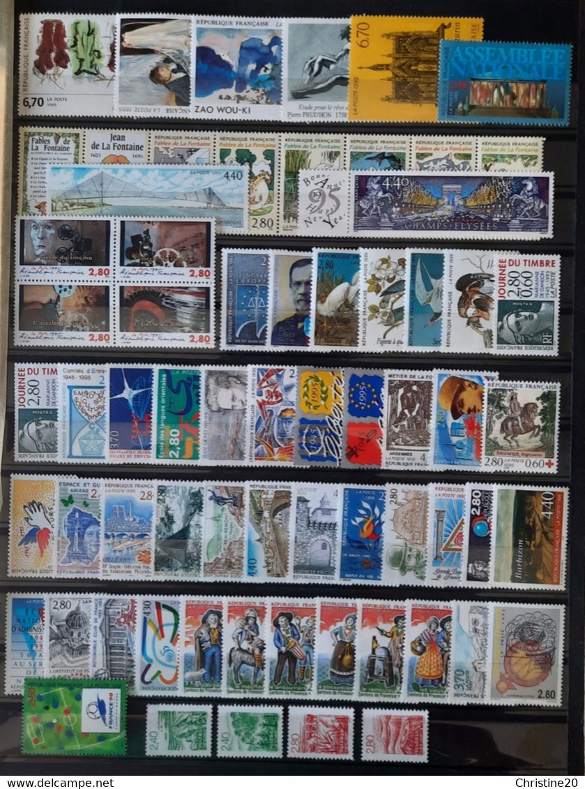 France Année Complete 1995 65 Timbres **TB Cote 113€ Faciale 36,98 € - 1990-1999