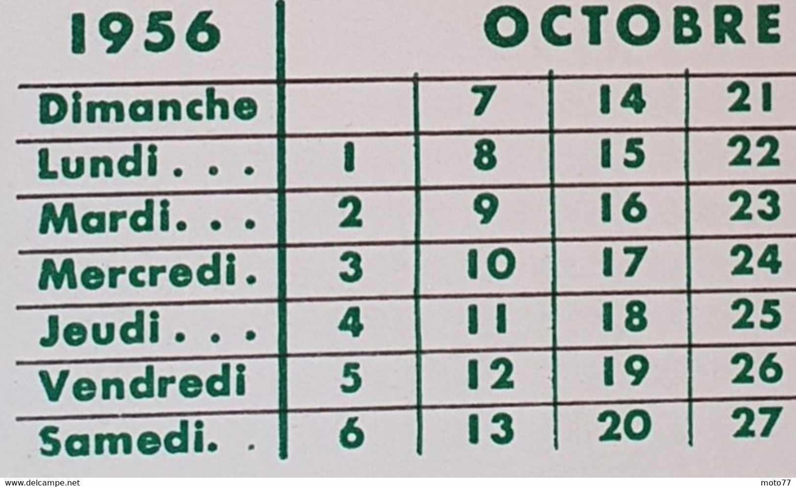 Buvard 747 CALENDRIER - Laboratoire Ana - VANILONE -Etat D'usage:voir Photos- 12x20.5 Cm Environ - OCTOBRE 1956 - Produits Pharmaceutiques