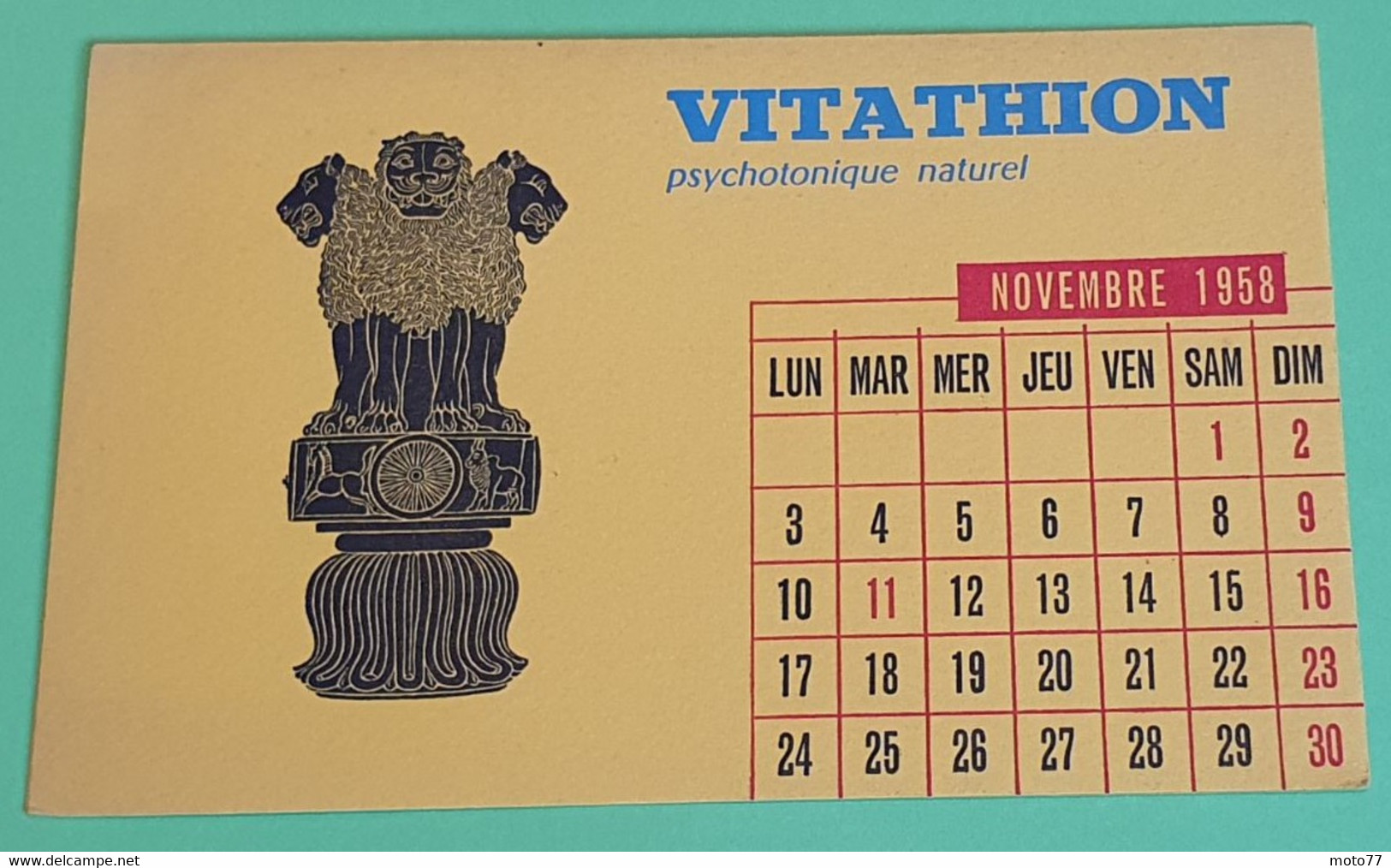 Buvard 752 CALENDRIER - Laboratoire Servier - VITATHION -Etat D'usage:voir Photos-21x13.5cm Fermé Environ- NOVEMBRE 1958 - Produits Pharmaceutiques