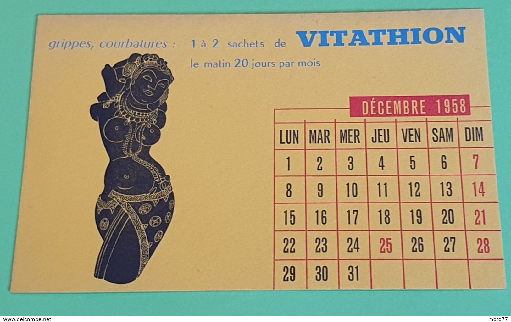 Buvard 753 CALENDRIER - Laboratoire Servier - VITATHION -Etat D'usage:voir Photos-21x13.5cm Fermé Environ- DECEMBRE 1958 - Produits Pharmaceutiques