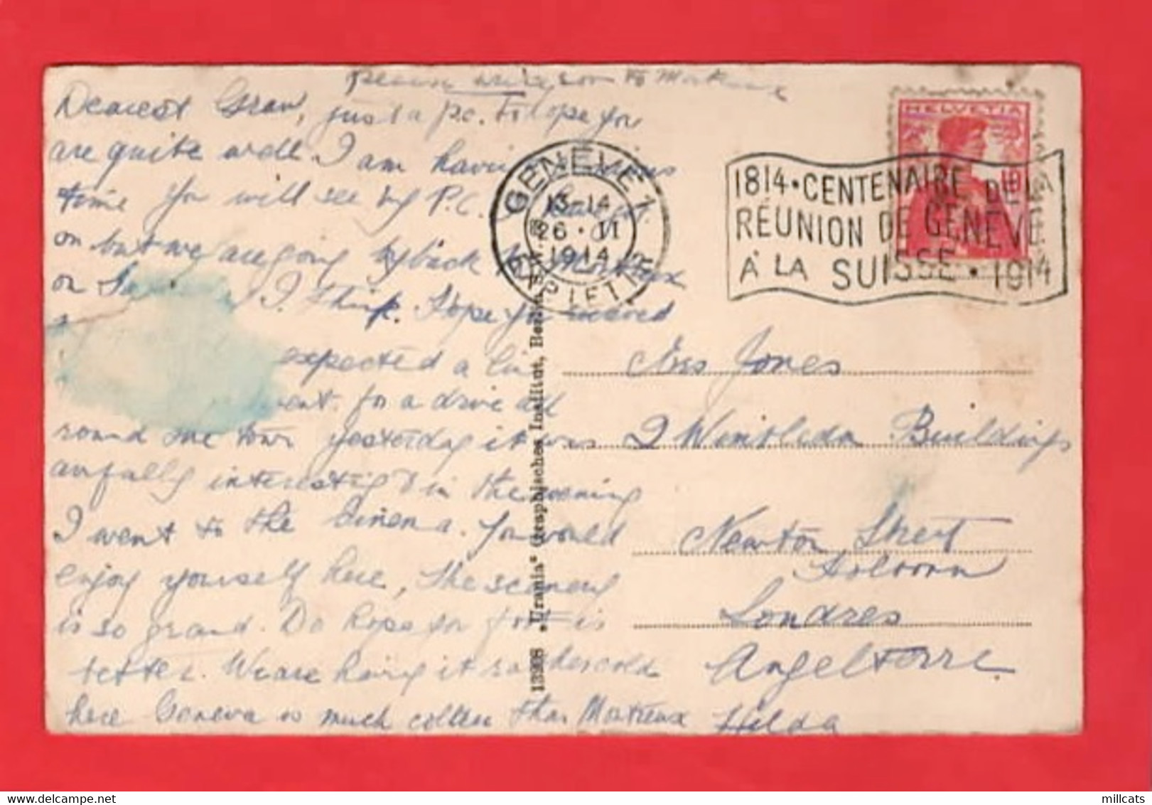 SWITZERLAND  1914 POSTMARK AND SLOGAN REUNION DE GENEVE  A LA SUISSE - Other & Unclassified