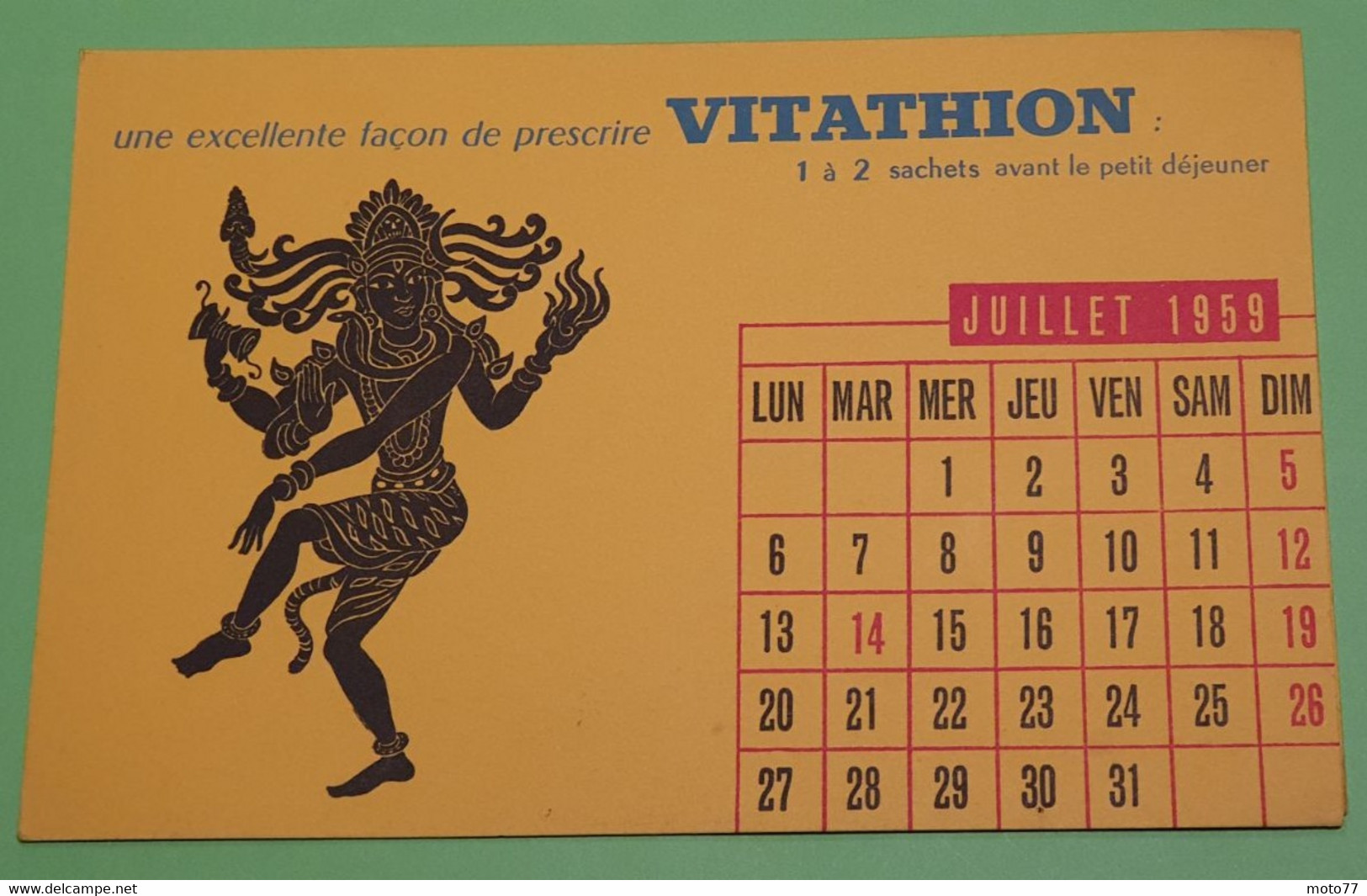 Buvard 756 CALENDRIER - Laboratoire Servier - VITATHION -Etat D'usage:voir Photos-21x13.5cm Fermé Environ- JUILLET 1959 - Produits Pharmaceutiques