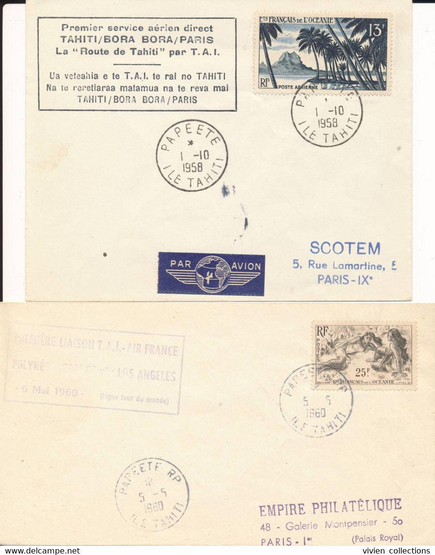 2 Lettres Océanie 1er Service Aérien Directe Tahiti Bora - Bora Paris Et 1ere Liaison Polynésie France Via Los Angeles - Briefe U. Dokumente