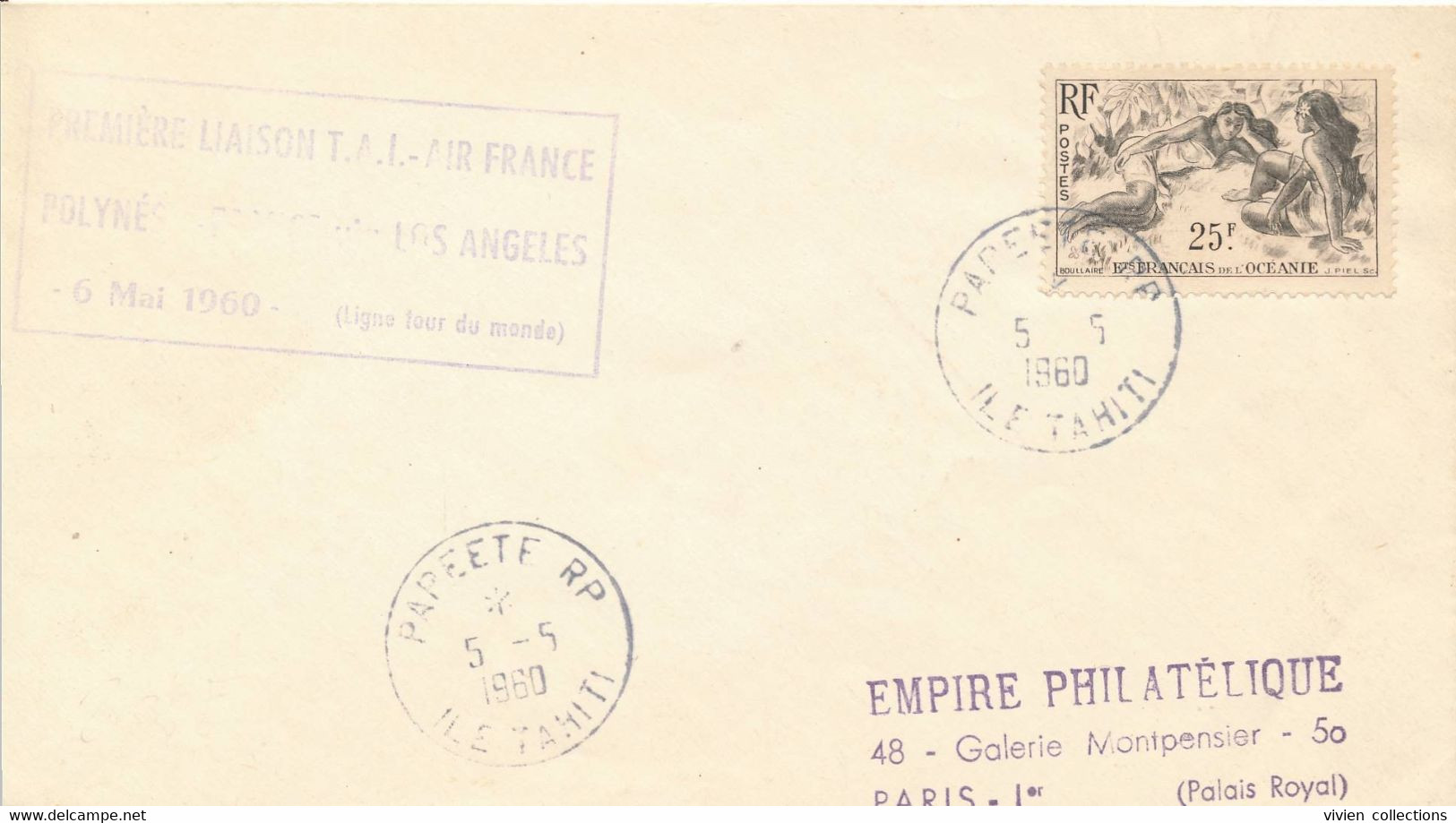 2 Lettres Océanie 1er Service Aérien Directe Tahiti Bora - Bora Paris Et 1ere Liaison Polynésie France Via Los Angeles - Lettres & Documents