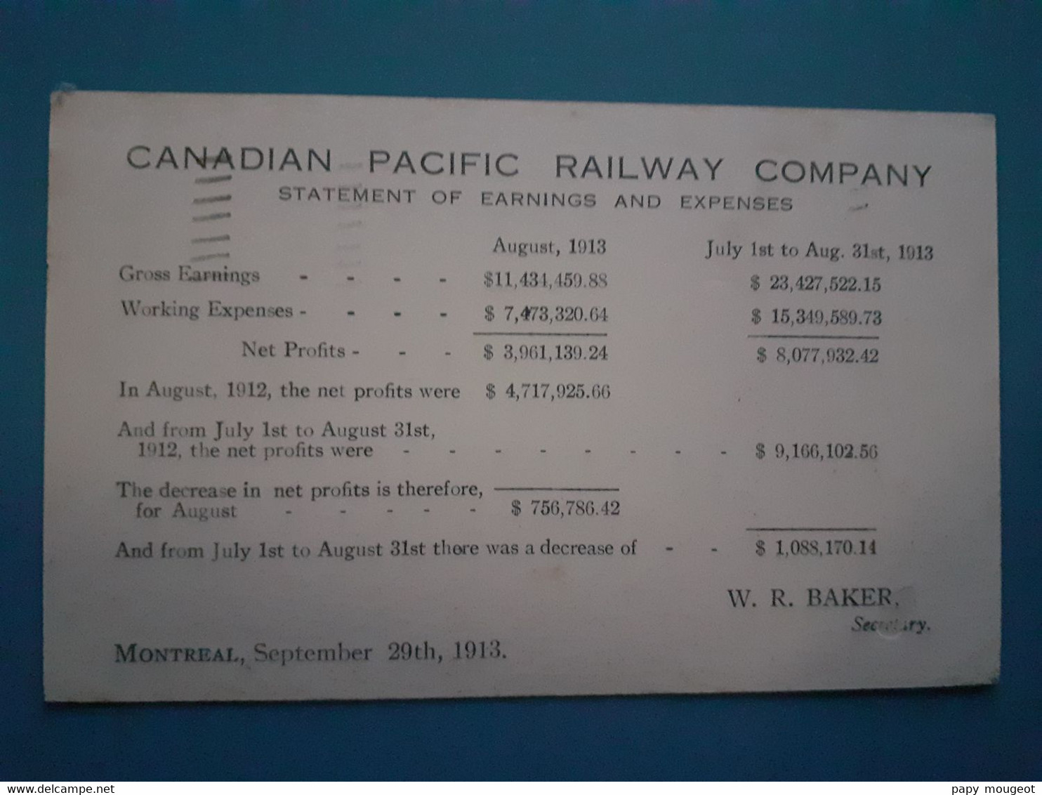 Canadian Pacific Railway Co's Hôtel The Chalet Lake Louise - Comptes Du 29-09-1913 - 1903-1954 De Koningen