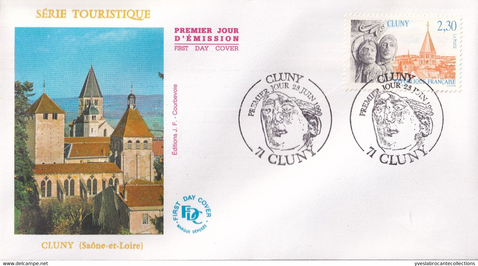 Enveloppe FDC - Cluny  - Abbaye  - 1er Jour 23 Juin 1990  - 71 - Cluny    - Ed . J.F. - 1990-1999