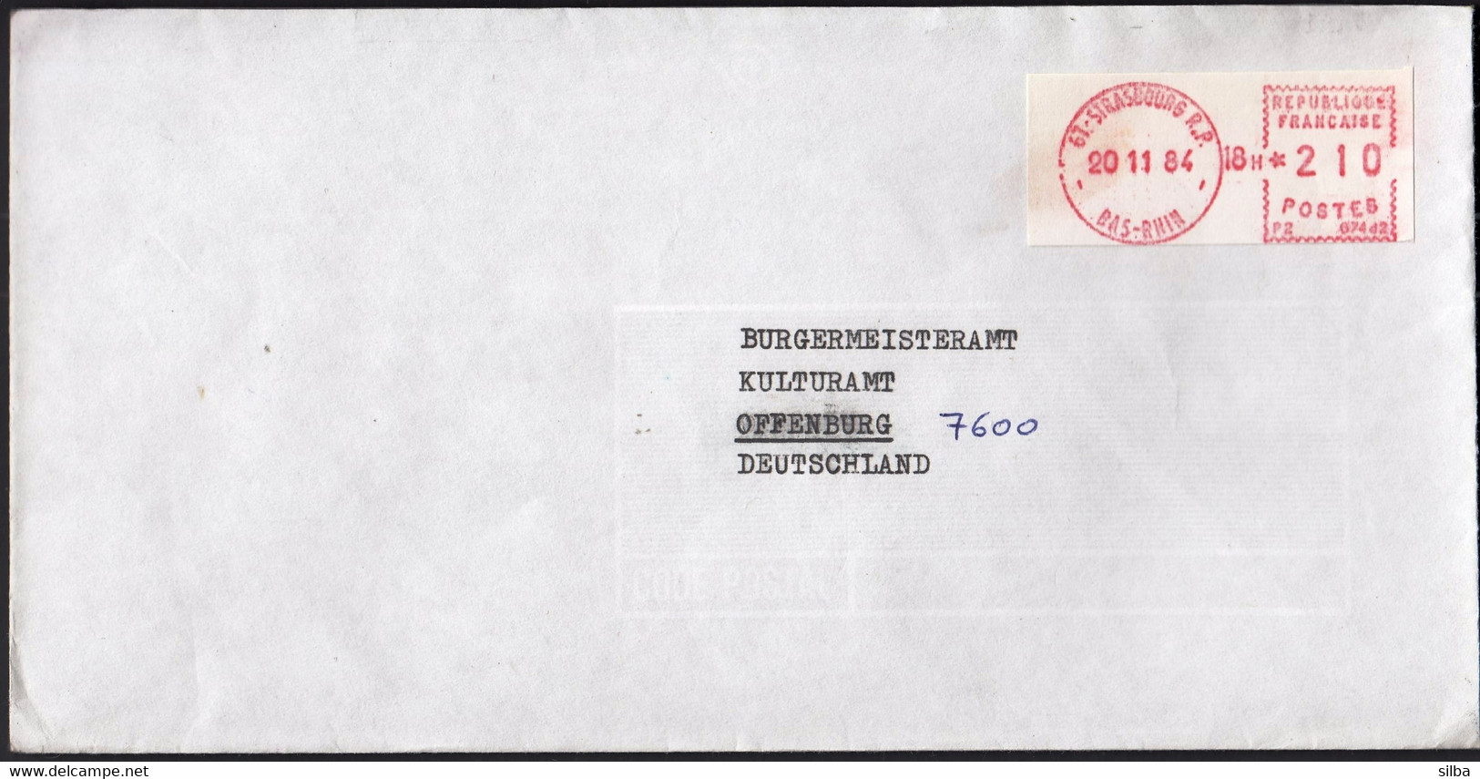 France 1984 / Strasbourg / Franking Label, White, Red / Machine Stamp, Automat - 1969 Montgeron – White Paper – Frama/Satas