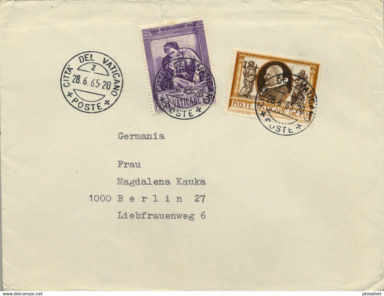 1965 , VATICANO / VATICANE - SOBRE CIRCULADO A BERLIN - Storia Postale