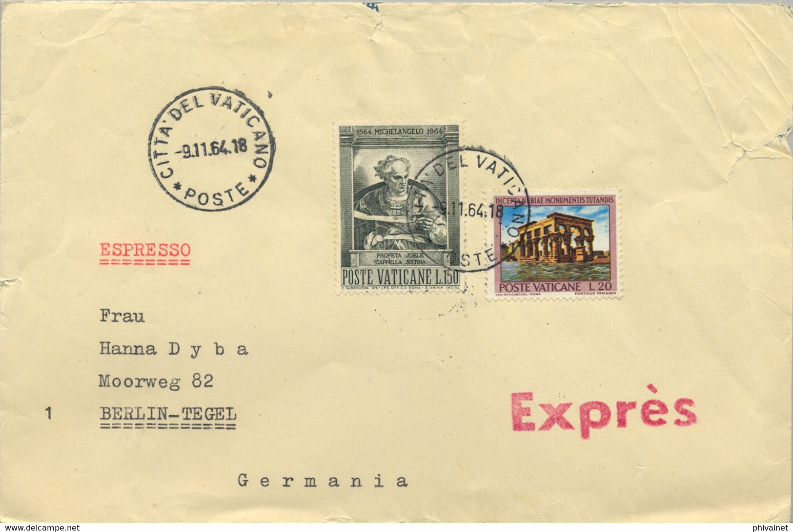 1964 , VATICANO / VATICANE - SOBRE CIRCULADO A BERLIN , CORREO EXPRES , LLEGADA AL DORSO - Covers & Documents