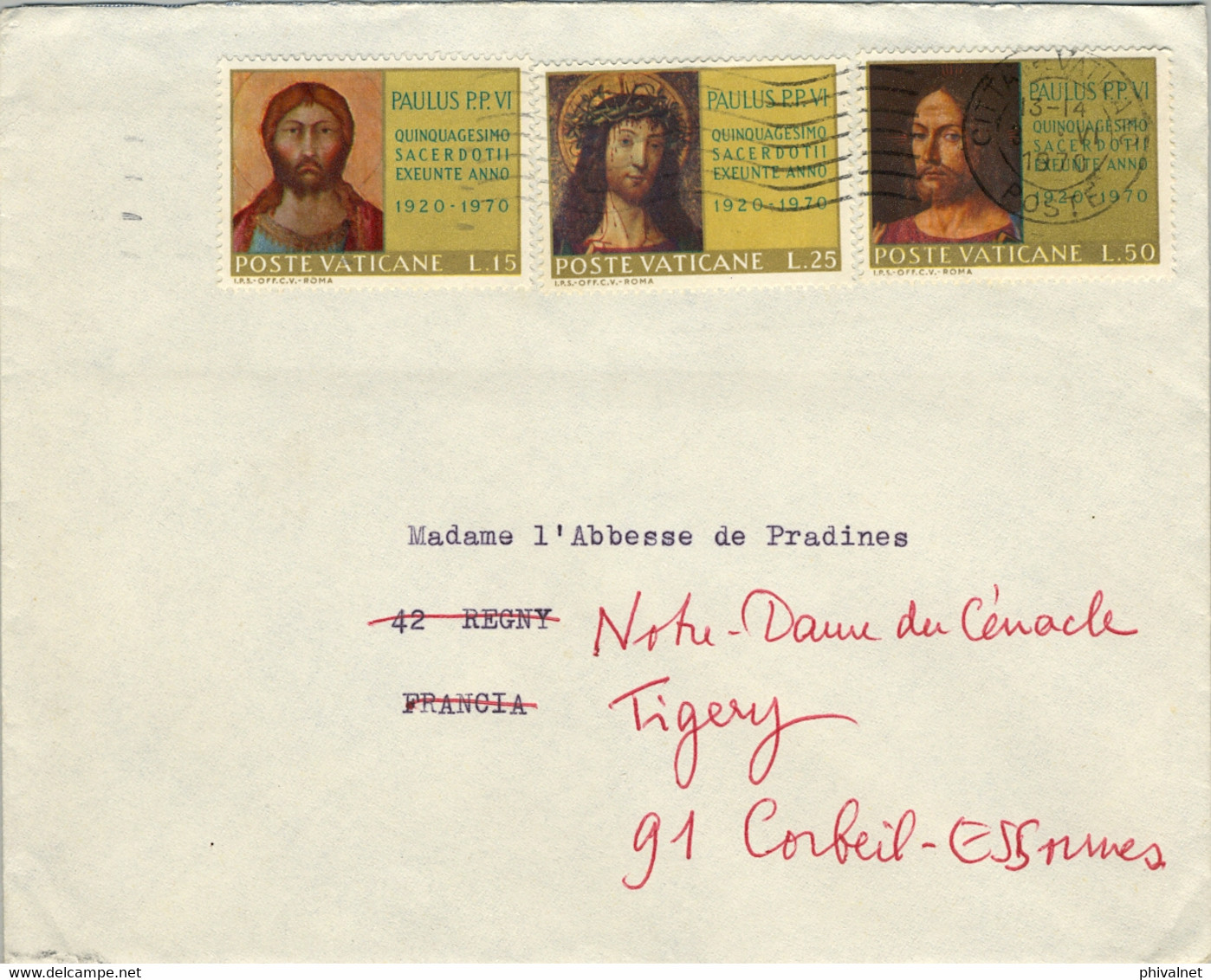 1970 , VATICANO / VATICANE - SOBRE CIRCULADO A FRANCIA , LLEGADA , ARTE - Cartas & Documentos