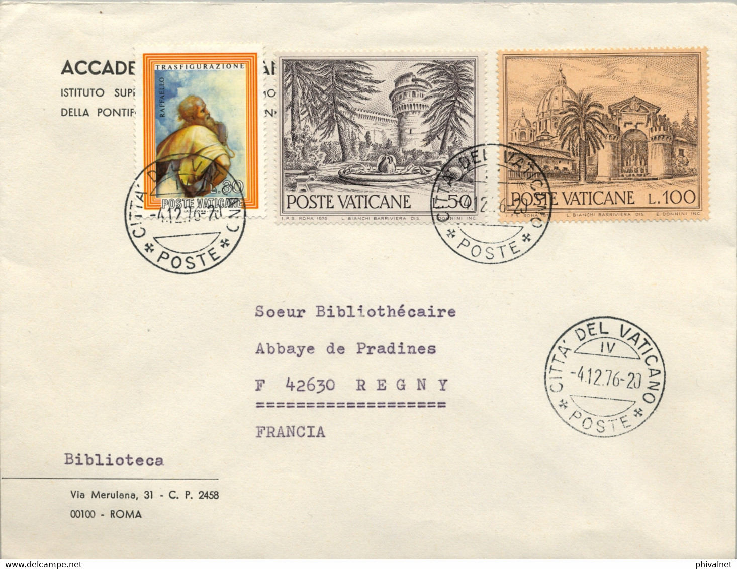 1976 , VATICANO / VATICANE - SOBRE CIRCULADO A REGNY - Lettres & Documents