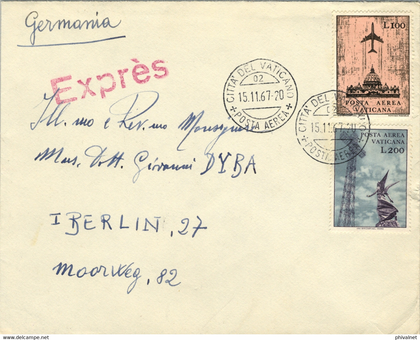 1967 , VATICANO / VATICANE - SOBRE CIRCULADO A BERLIN , CORREO AÉREO EXPRÉS , LLEGADA - Brieven En Documenten