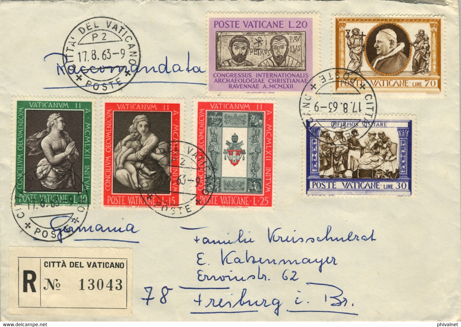 1963 , VATICANO / VATICANE - SOBRE CERTIFICADO A FREIBURG - Lettres & Documents