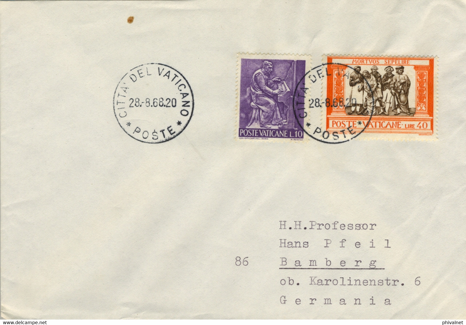1968  , VATICANO / VATICANE - SOBRE CIRCULADO A BAMBERG - Cartas & Documentos