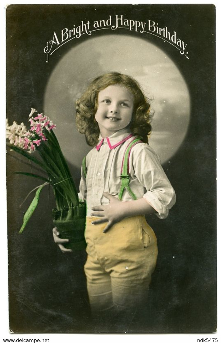 A BRIGHT AND HAPPY BIRTHDAY - PRETTY GIRL WITH HYACINTH / ADDRESS - RHYL, ABBEY STREET (TAVERNER, ROBERTS) - Compleanni